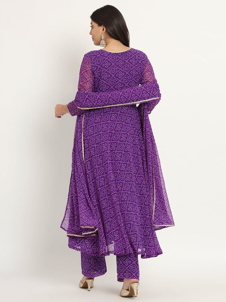 anokherang Combos Purple Georgette Anarkali with Palazzo and Dupatta