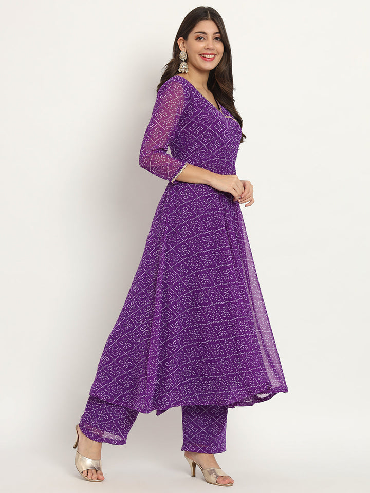 anokherang Combos Purple Georgette Anarkali with Palazzo and Dupatta