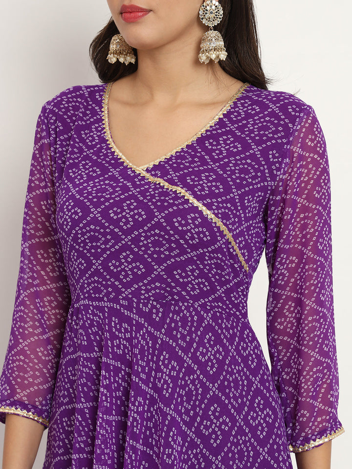 anokherang Combos Purple Georgette Anarkali with Palazzo and Dupatta