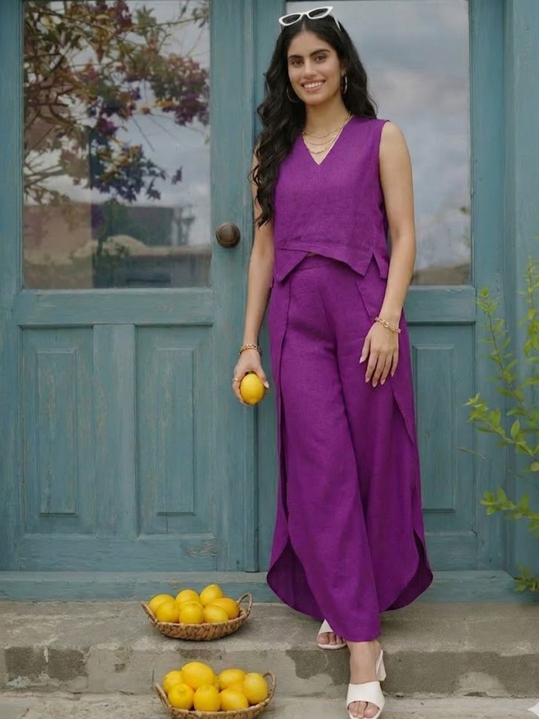 Purple Paradise Top and Wrap Palazzo Set – anokherang