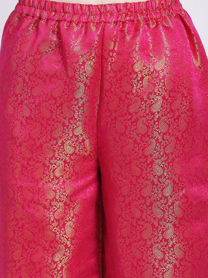 anokherang Combos Raani Pink Chanderi Kurti with Banarsi Palazzo