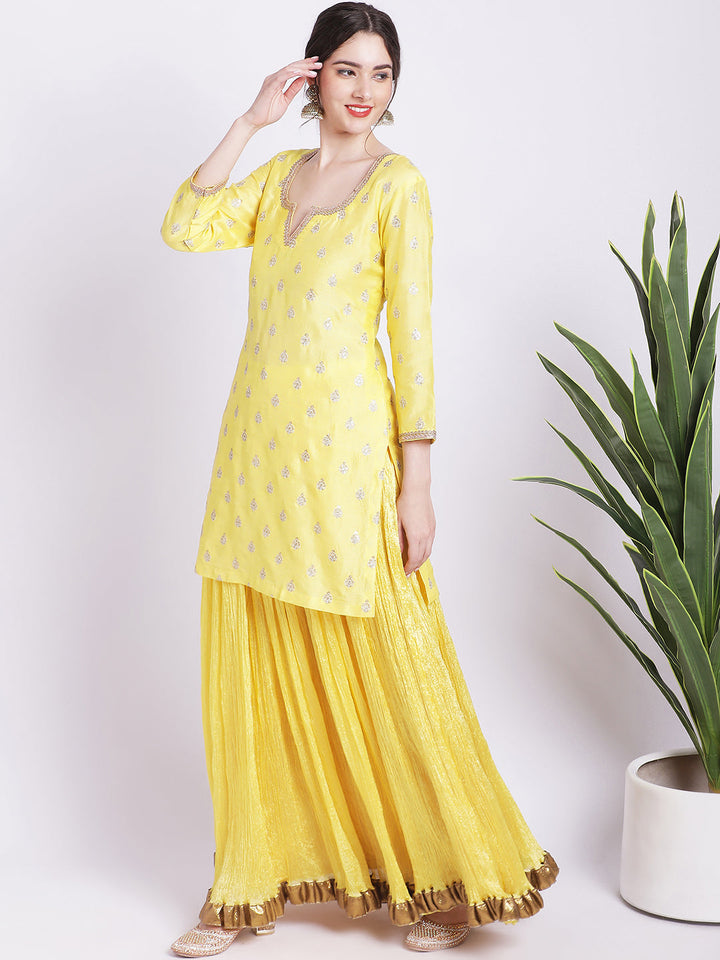 anokherang Combos Radiant Sunflower Yellow Kurta and Silk Skirt