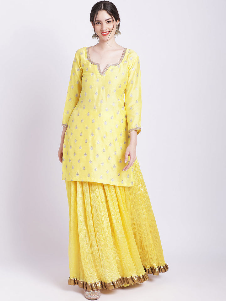 anokherang Combos Radiant Sunflower Yellow Kurta and Silk Skirt