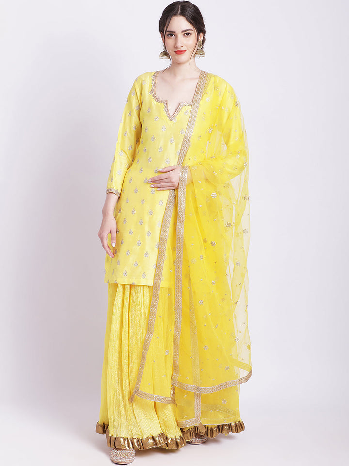 anokherang Combos Radiant Sunflower Yellow Kurta and Silk Skirt with Dupatta
