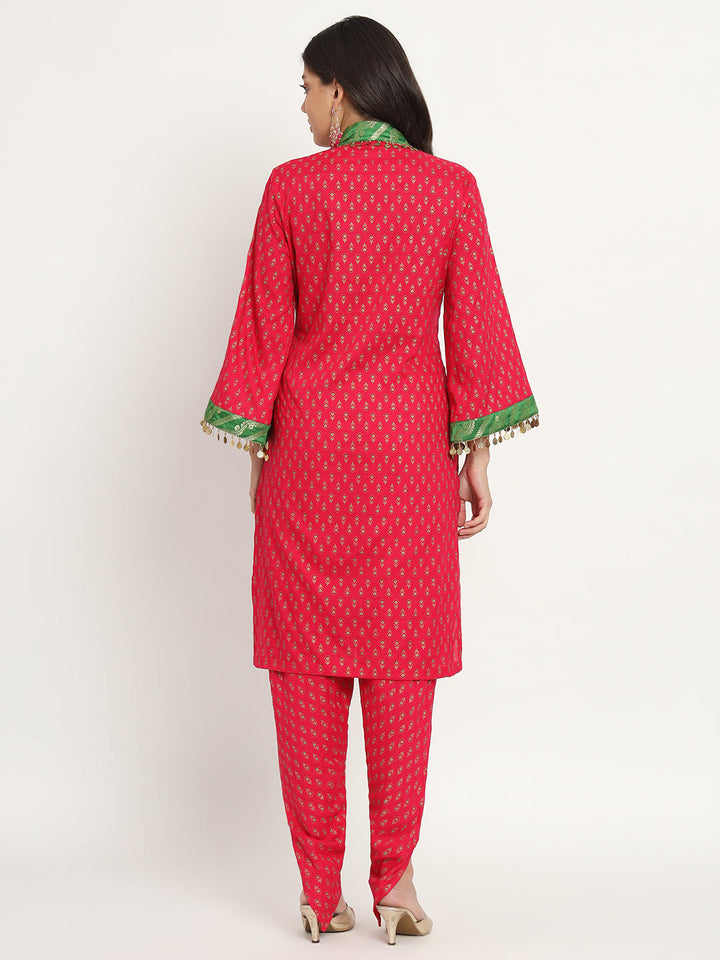 anokherang Combos Ravishing Pink Foil Kurti with Dhoti Pants