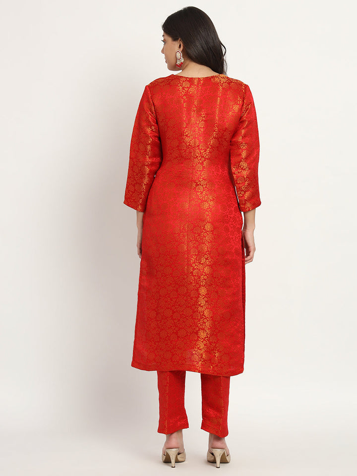 anokherang Combos Red Charm Brocade Kurti with Pants