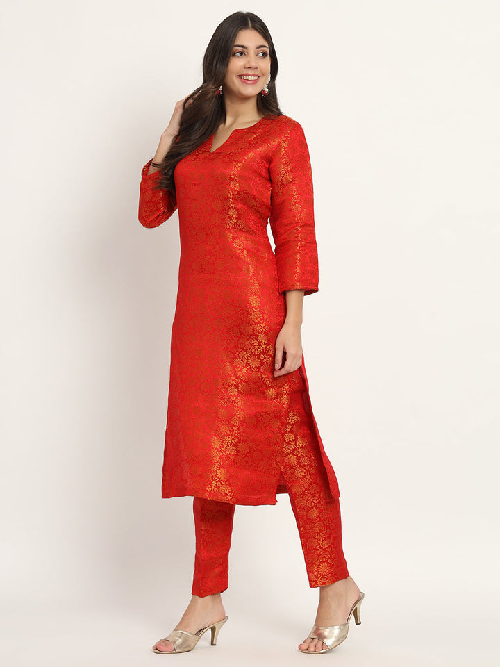 anokherang Combos Red Charm Brocade Kurti with Pants