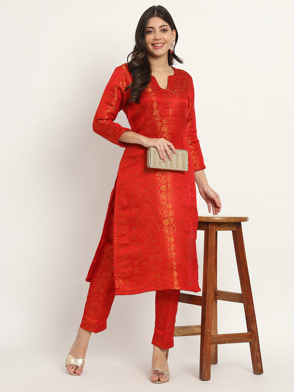 anokherang Combos Red Charm Brocade Kurti with Pants