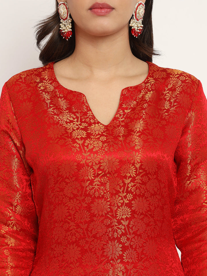 anokherang Combos Red Charm Brocade Kurti with Pants