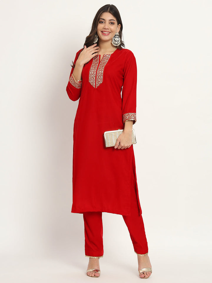 anokherang Combos RED Festive Velvet Kurti with Pants