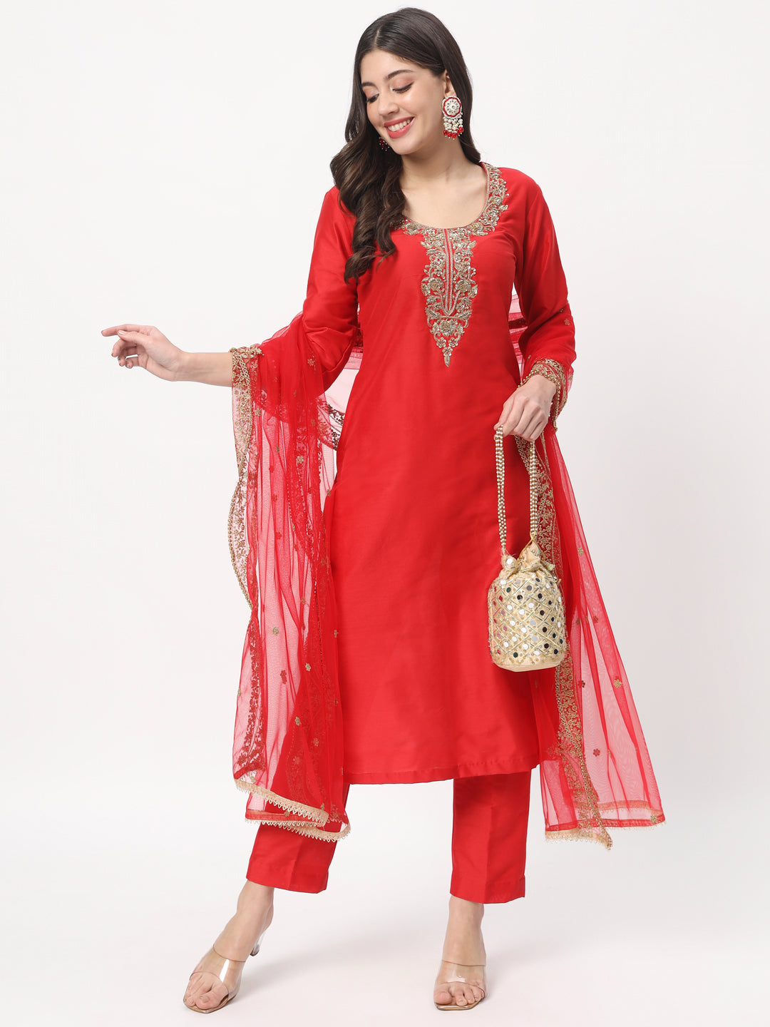 Buy Clickedia Womens Fully Stitched Rayon Embellished Straight Kurti with  Tassels, Lace and Cotton Dupatta with Pants Jaipuri Salwar Suit at Amazon.in