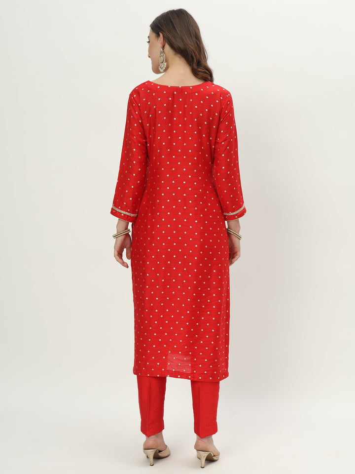 anokherang Combos Rich Red Chanderi Straight Kurti with Pants