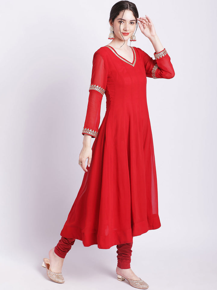 anokherang Combos Ruby Woo Georgette Border Anarkali with Churidar