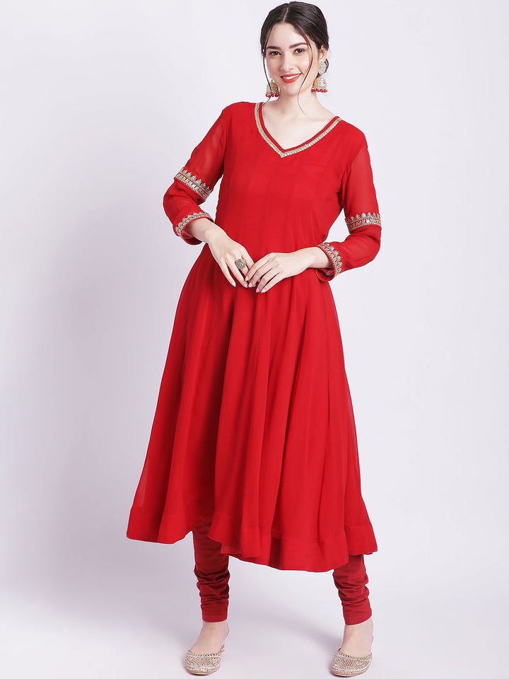 anokherang Combos Ruby Woo Georgette Border Anarkali with Churidar