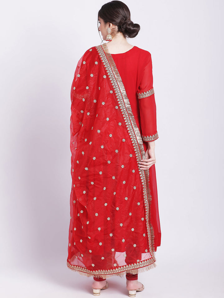 anokherang Combos Ruby Woo Georgette Border Anarkali with Churidar and Organza Dupatta