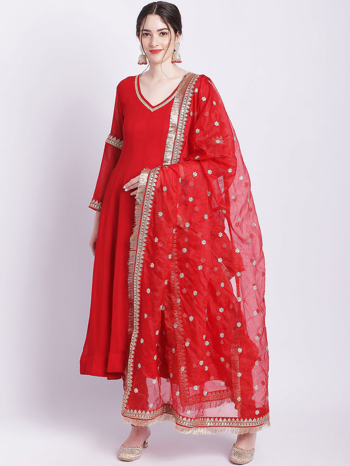 anokherang Combos Ruby Woo Georgette Border Anarkali with Churidar and Organza Dupatta