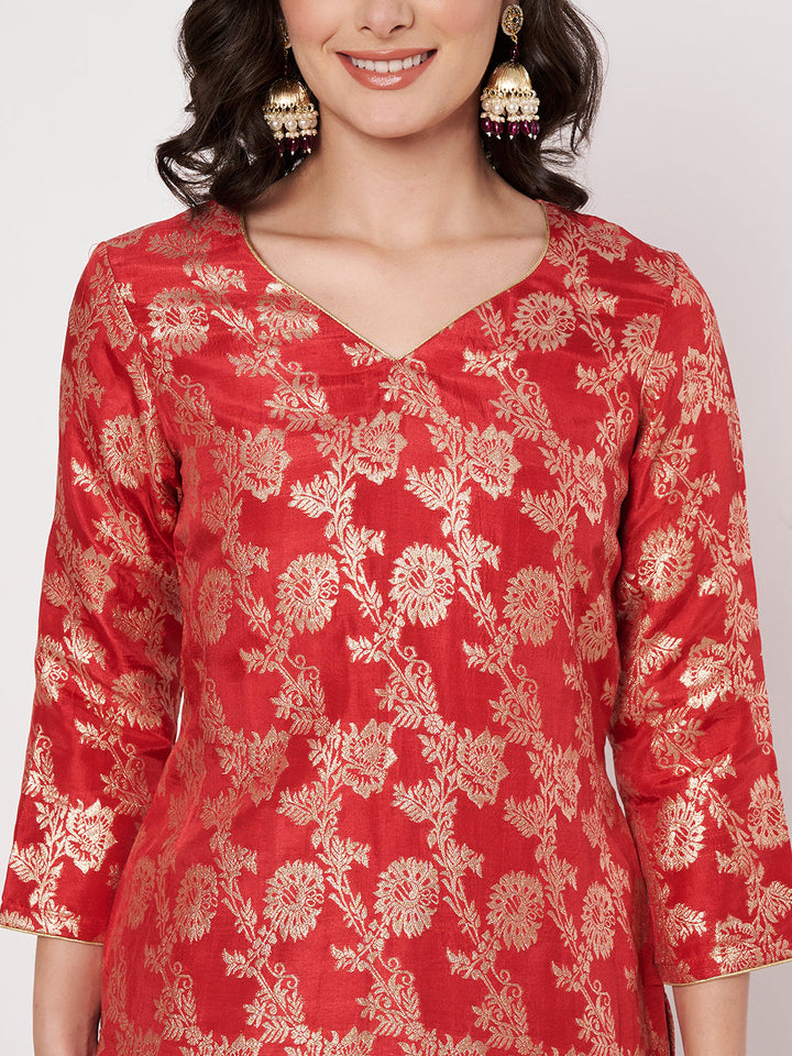 anokherang Combos Ruhaani Red Short Kurti with Palazzo with Bridal Stone Work Dupatta