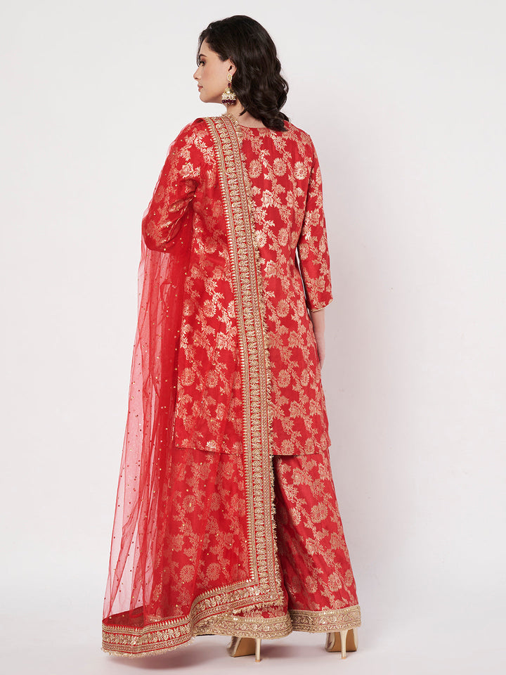 anokherang Combos Ruhaani Red Short Kurti with Palazzo with Bridal Stone Work Dupatta