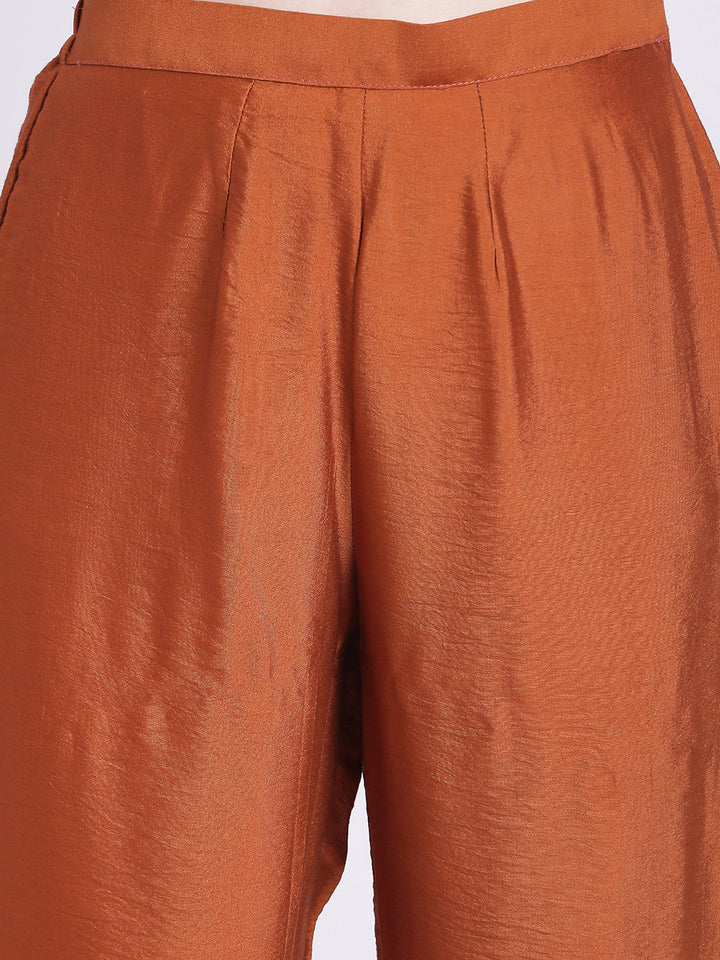 anokherang Combos Rust Elite Straight Silk Kurti with Straight Pants