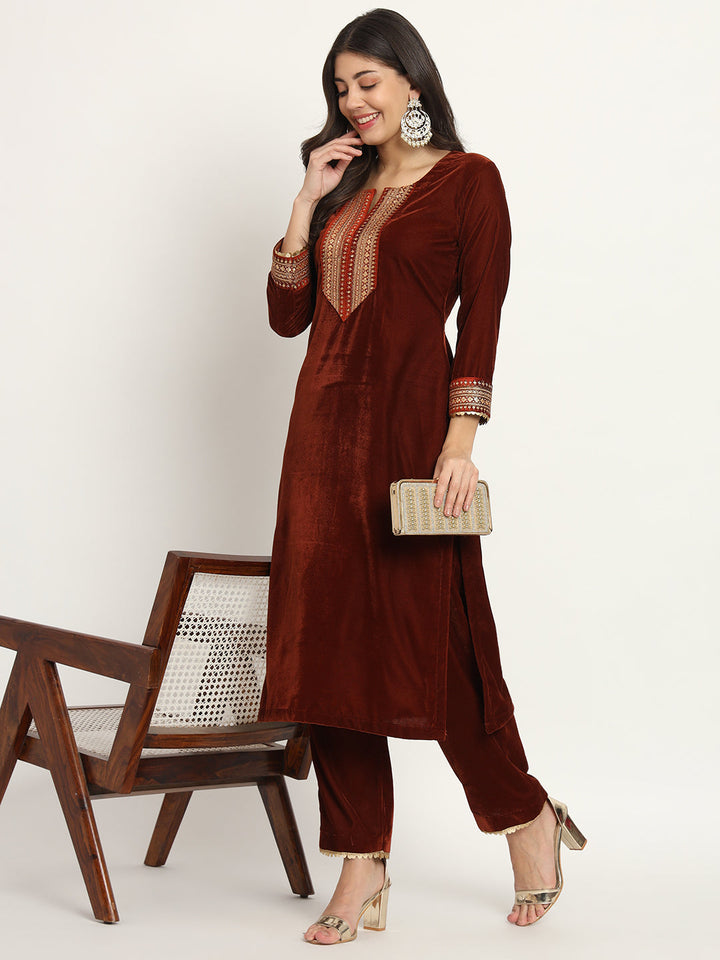 anokherang Combos Copy of Rust Festive Velvet Kurti with Pants