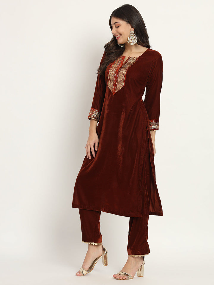 anokherang Combos Copy of Rust Festive Velvet Kurti with Pants