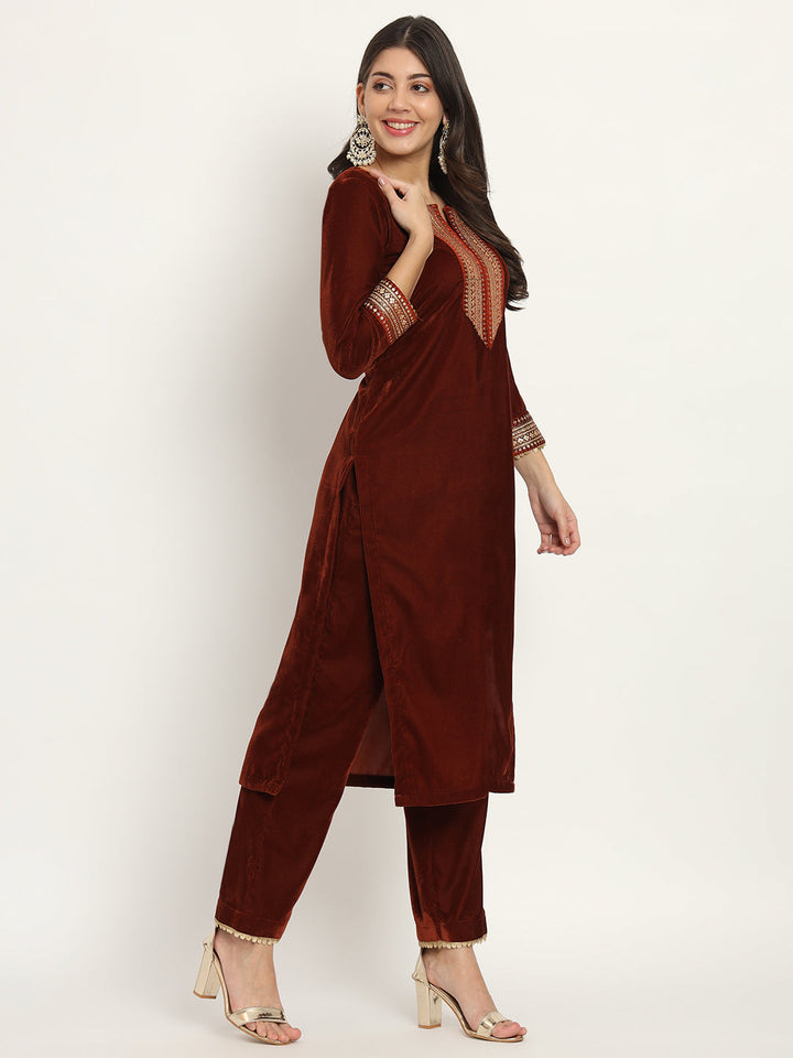 anokherang Combos Copy of Rust Festive Velvet Kurti with Pants
