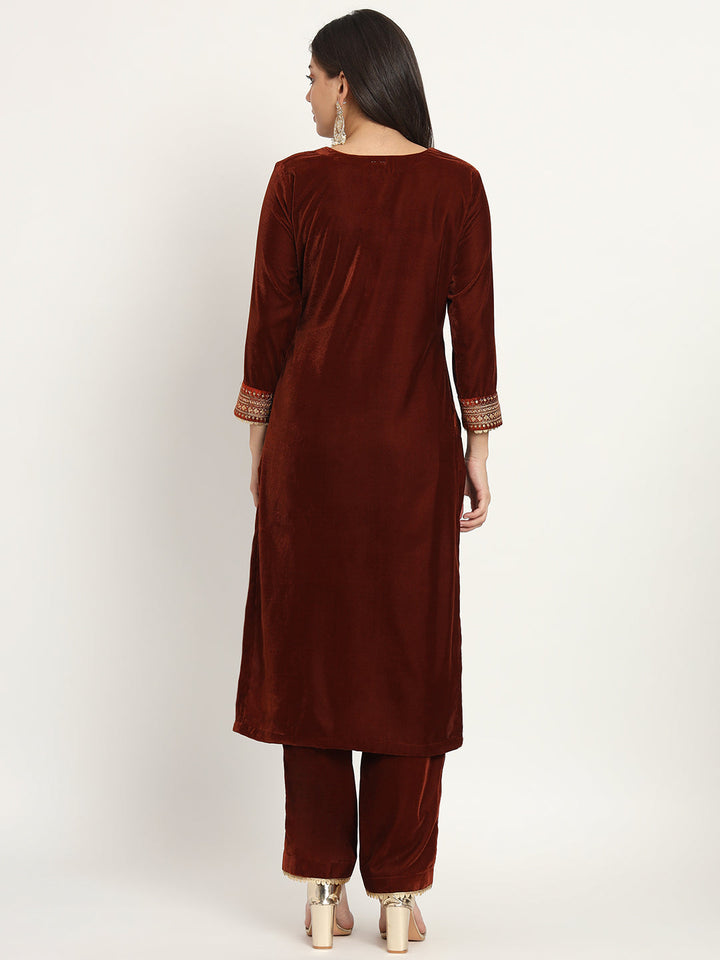 anokherang Combos Rust Festive Velvet Kurti