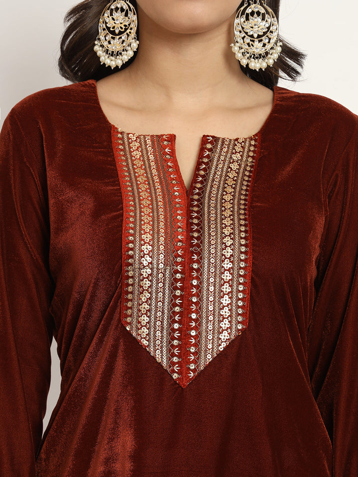 anokherang Combos Rust Festive Velvet Kurti