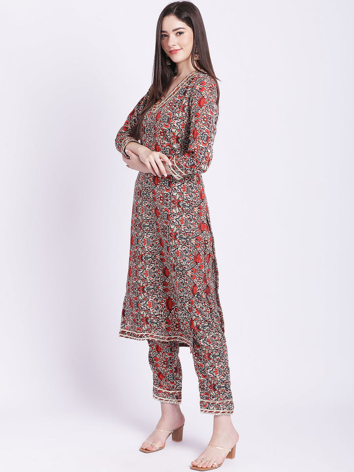 anokherang Combos Rust Maroon Printed Kurti with Straight Pants