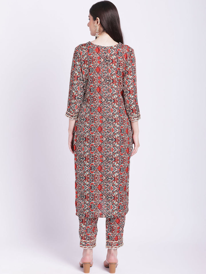 anokherang Combos Rust Maroon Printed Kurti with Straight Pants