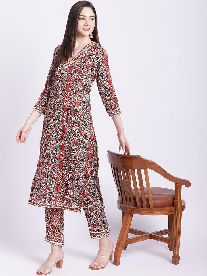 anokherang Combos Rust Maroon Printed Kurti with Straight Pants