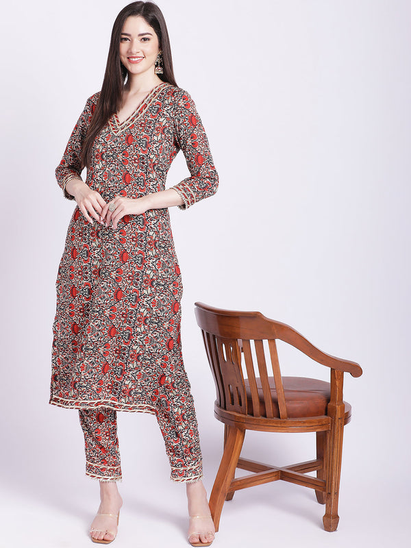 anokherang Combos Rust Maroon Printed Kurti with Straight Pants