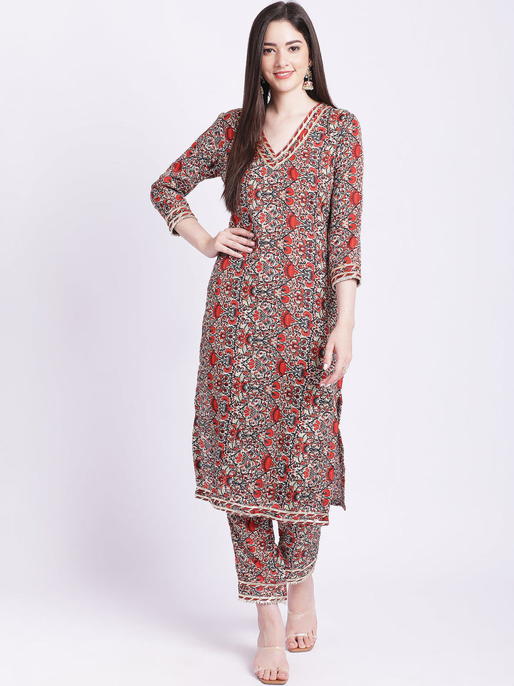 anokherang Combos Rust Maroon Printed Kurti with Straight Pants
