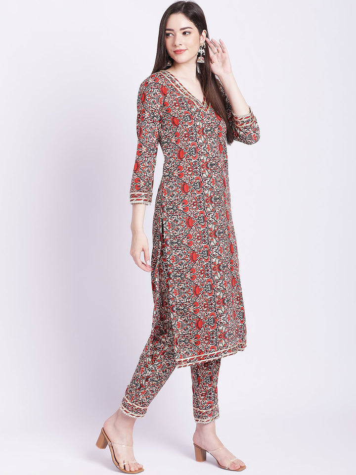 anokherang Combos Rust Maroon Printed Kurti with Straight Pants