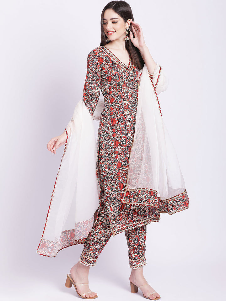 anokherang Combos Rust Maroon Printed Kurti with Straight Pants