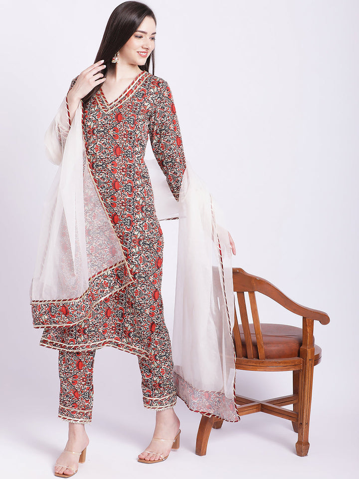 anokherang Combos Rust Maroon Printed Kurti with Straight Pants