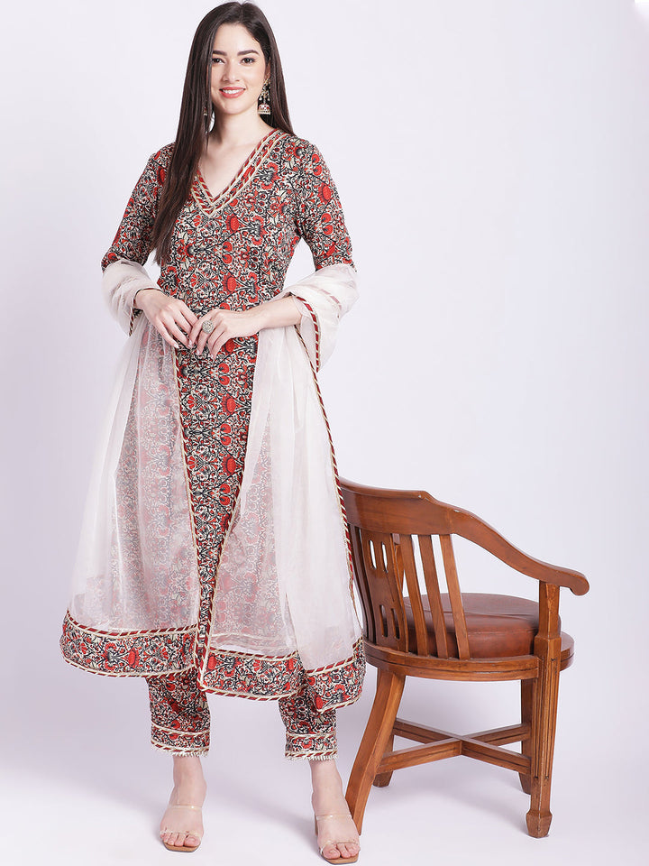 anokherang Combos Rust Maroon Printed Kurti with Straight Pants