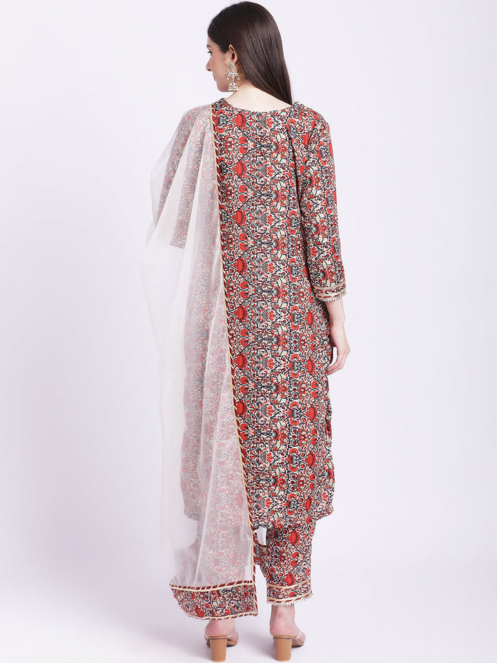 anokherang Combos Rust Maroon Printed Kurti with Straight Pants