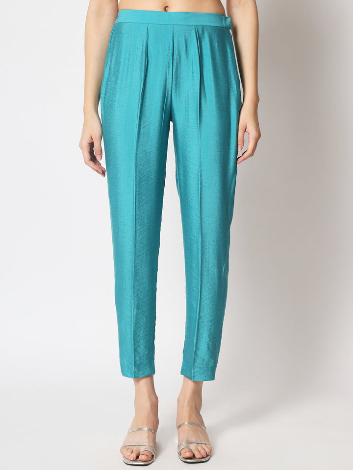 anokherang Combos Sea Green Printed Organza Kurti with Straight Pants