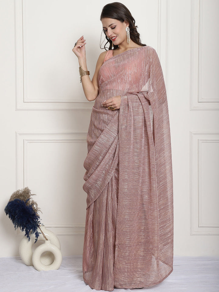 anokherang Combos Sensational Blush Pink Crinkled Readymade Saree