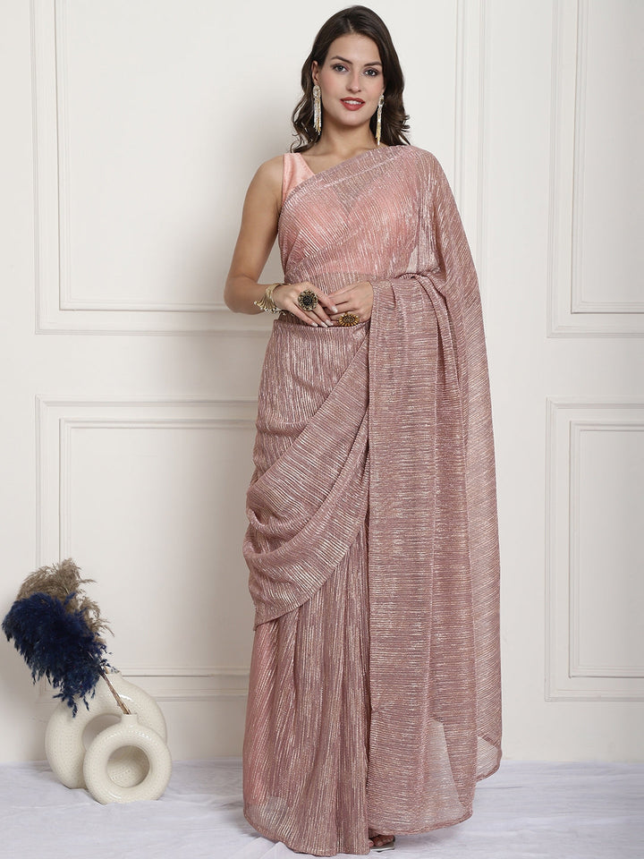 anokherang Combos Sensational Blush Pink Crinkled Readymade Saree