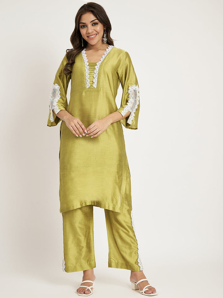 anokherang Combos Sheen Green Straight Kurti with Straight Palazzo and Dupatta