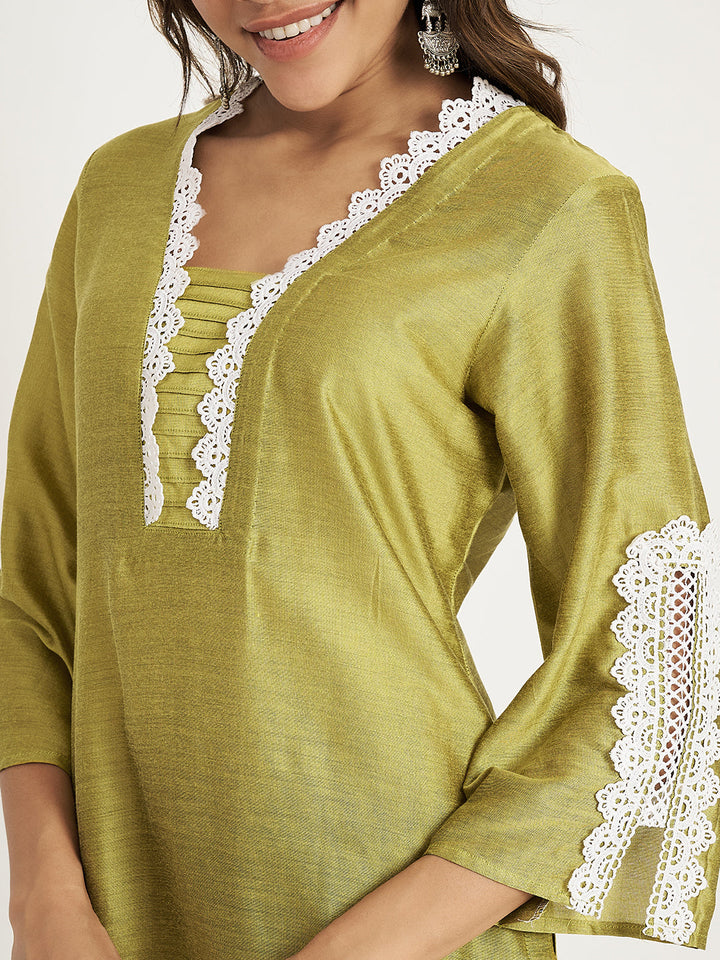 anokherang Combos Sheen Green Straight Kurti with Straight Palazzo and Dupatta