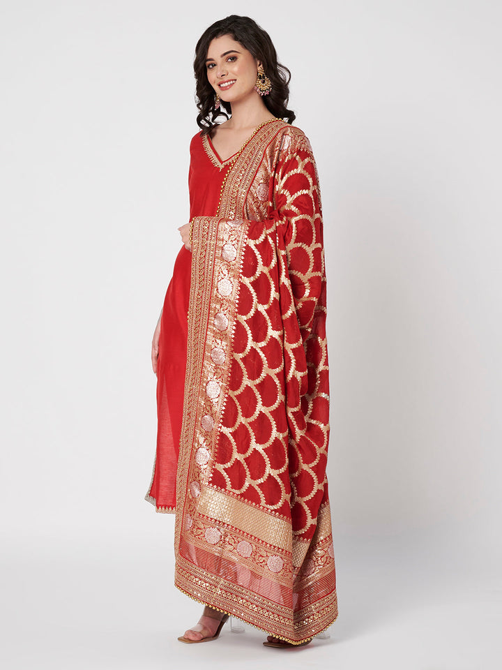 anokherang Combos Shubh Red Silk Kurti with Pants with Bridal Sequin Embellished Dupatta