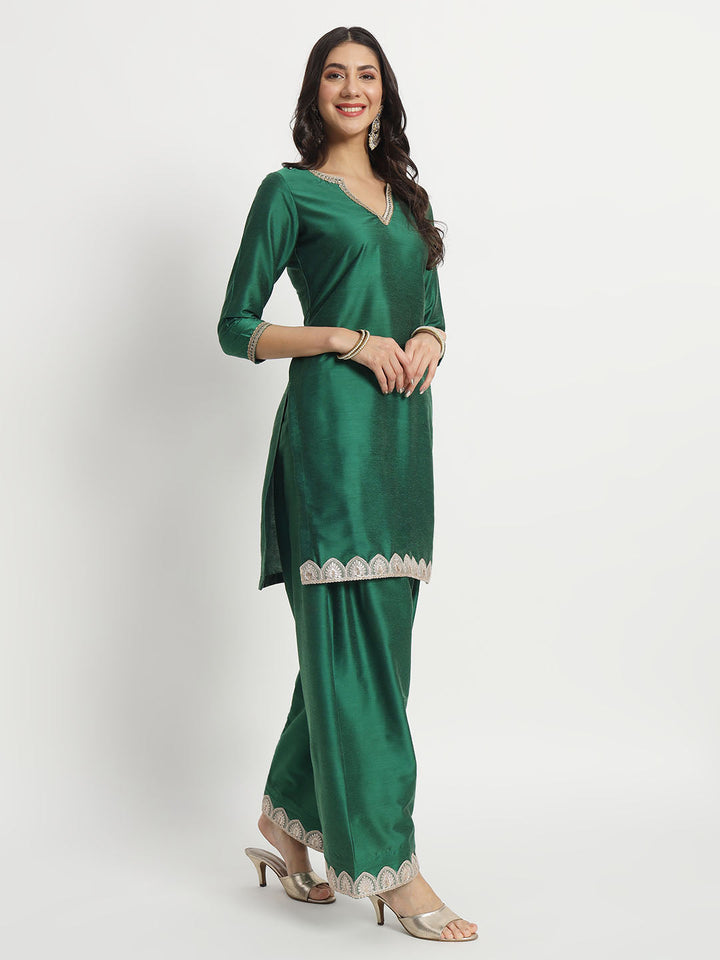 anokherang Combos Silken Shade of Green Kurti with Salwar