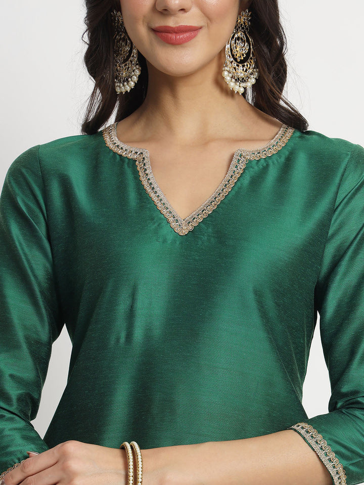 anokherang Combos Silken Shade of Green Kurti with Salwar and Red Silk Dupatta