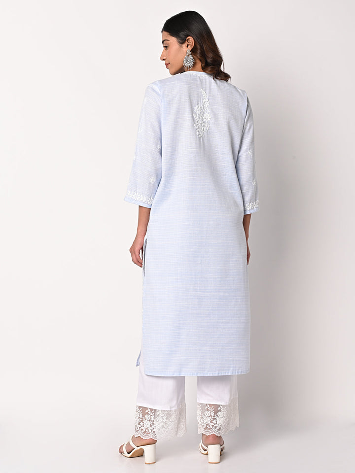 anokherang Combos Soft Blue Chikankari Kurti with Palazzo