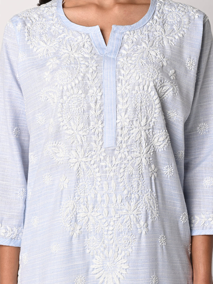anokherang Combos Soft Blue Chikankari Kurti with Palazzo