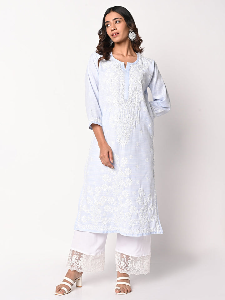 anokherang Combos Soft Blue Chikankari Kurti with Palazzo