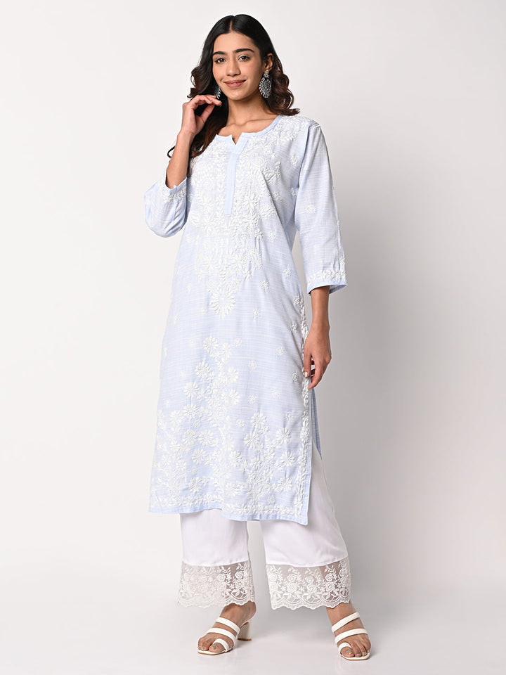 anokherang Combos Soft Blue Chikankari Kurti with Palazzo